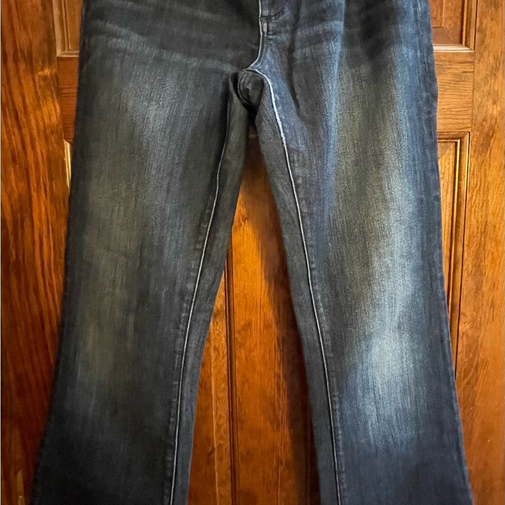 PAIGE Blue Flare Wide Leg Jeans with Gradient Wash